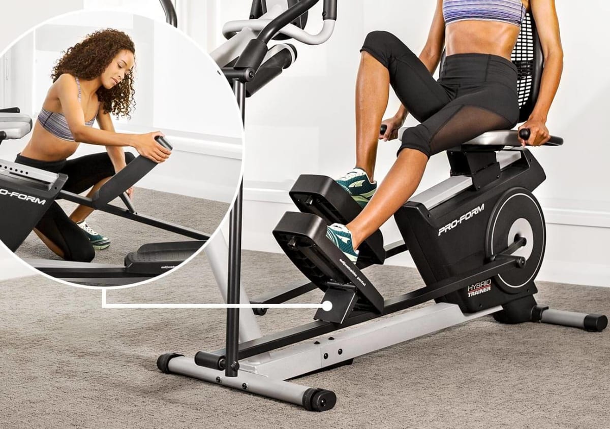 Woman using the hybrid trainer as a bike.