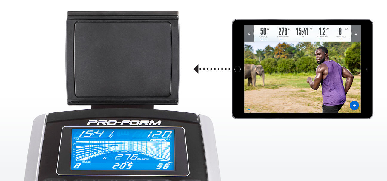 The universal tablet mount allows you to use advanced iFit Coach workouts