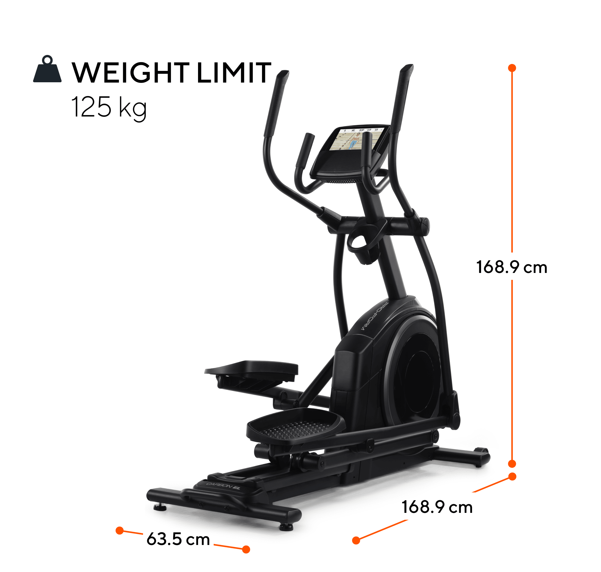 Pedals, immersiving training, and dimensions/weight capacity.