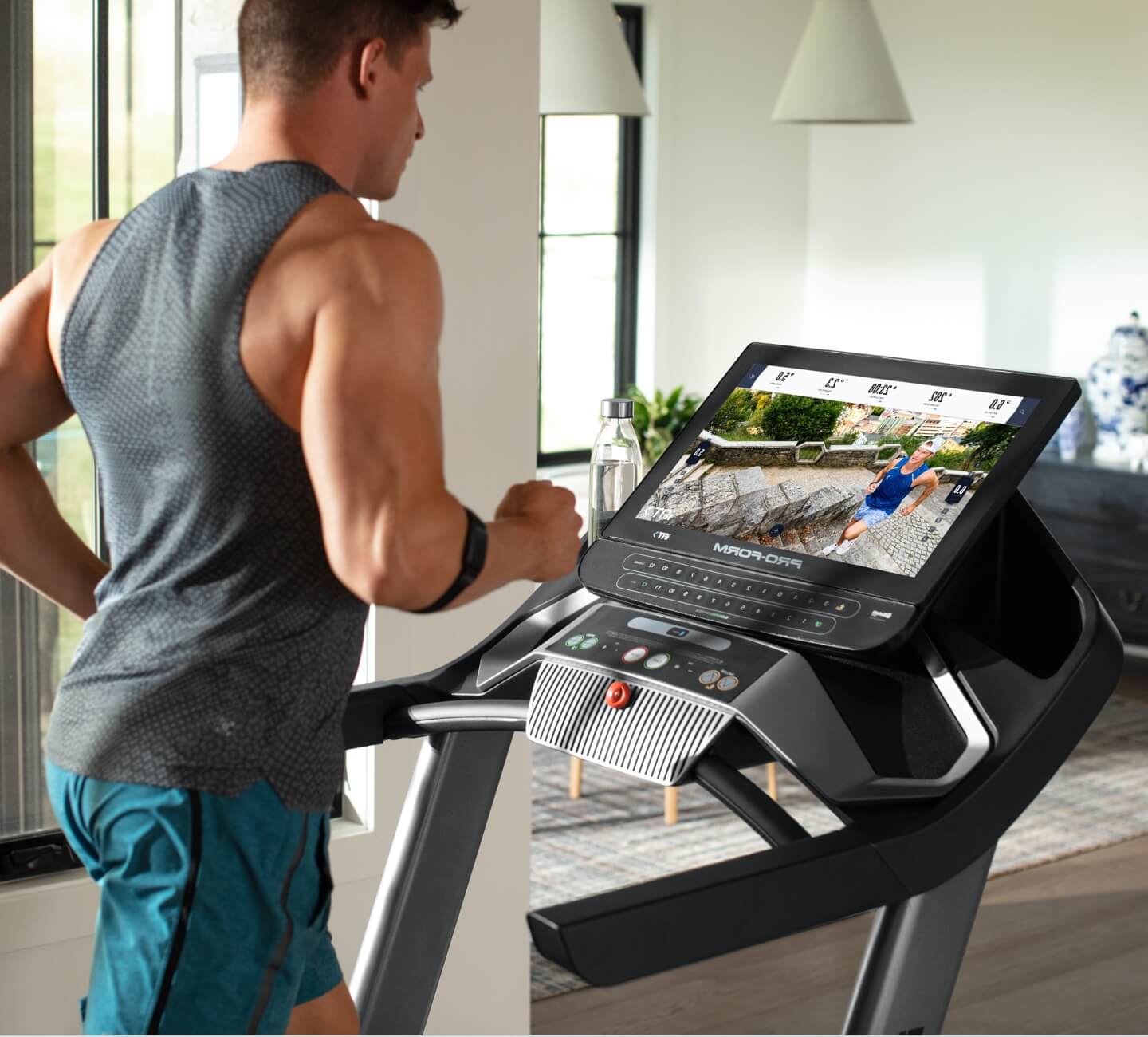 Man running on the Pro 9000 treadmill.